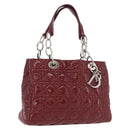 Christian Dior Lady Dior Canage Hand Bag Patent leather Red Silver Auth 189337-1