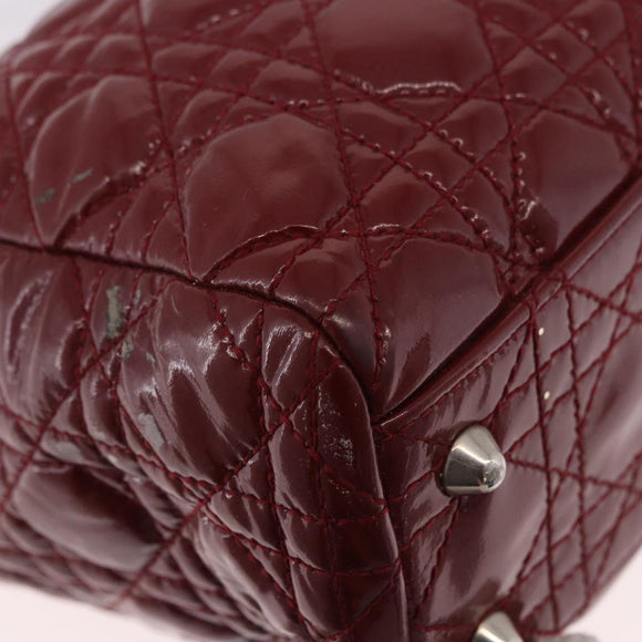 Christian Dior Lady Dior Canage Hand Bag Patent leather Red Silver Auth 189337