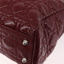 Christian Dior Lady Dior Canage Hand Bag Patent leather Red Silver Auth 189337-14
