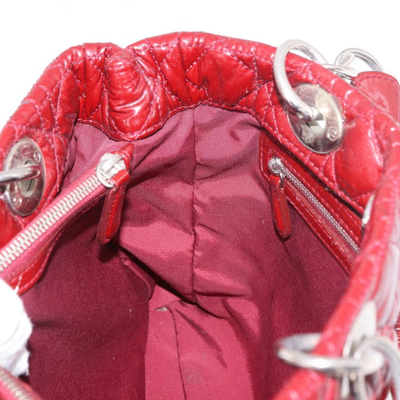 Christian Dior Lady Dior Canage Hand Bag Patent leather Red Silver Auth 189337