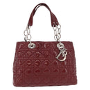 Christian Dior Lady Dior Canage Hand Bag Patent leather Red Silver Auth 189337-2