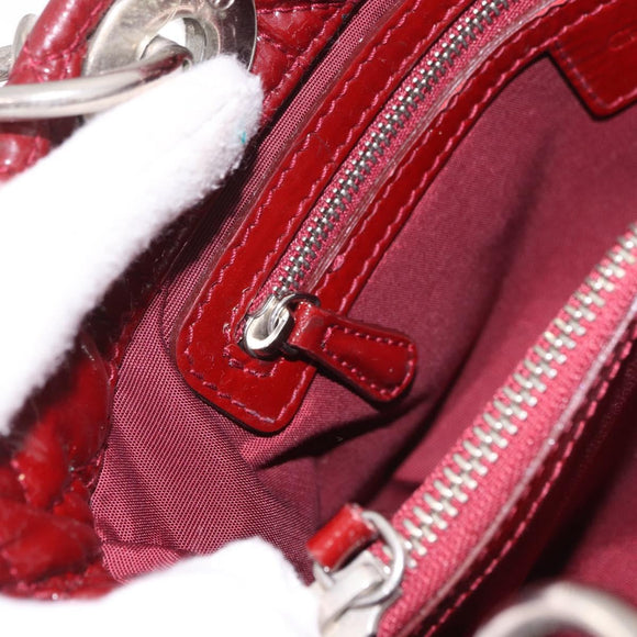 Christian Dior Lady Dior Canage Hand Bag Patent leather Red Silver Auth 189337