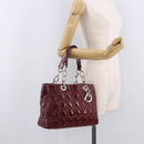 Christian Dior Lady Dior Canage Hand Bag Patent leather Red Silver Auth 189337-29