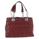 Christian Dior Lady Dior Canage Hand Bag Patent leather Red Silver Auth 189337-3