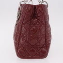 Christian Dior Lady Dior Canage Hand Bag Patent leather Red Silver Auth 189337-4