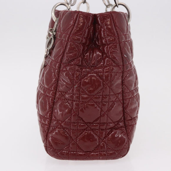 Christian Dior Lady Dior Canage Hand Bag Patent leather Red Silver Auth 189337