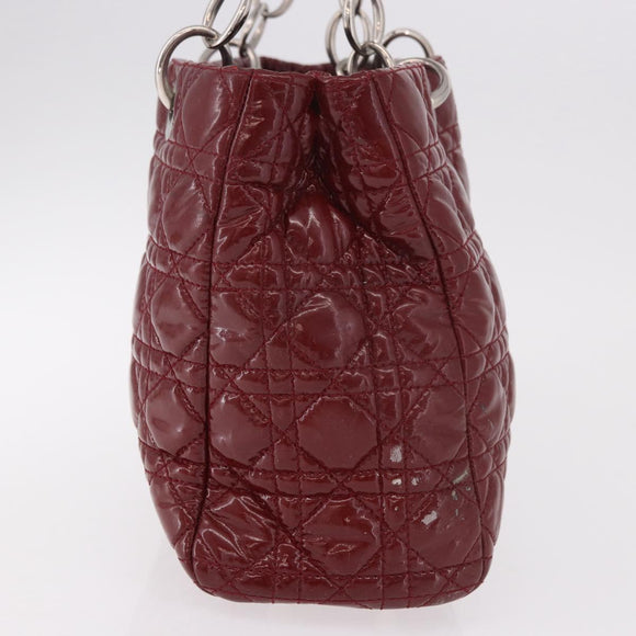 Christian Dior Lady Dior Canage Hand Bag Patent leather Red Silver Auth 189337