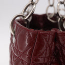Christian Dior Lady Dior Canage Hand Bag Patent leather Red Silver Auth 189337-6