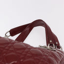 Christian Dior Lady Dior Canage Hand Bag Patent leather Red Silver Auth 189337-9