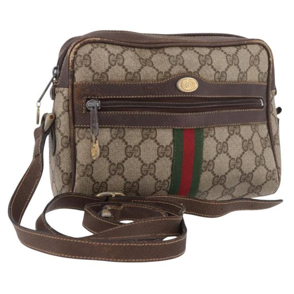 GUCCI GG Supreme Web Sherry Line Shoulder Bag PVC Beige Red 010 378 Auth 189338