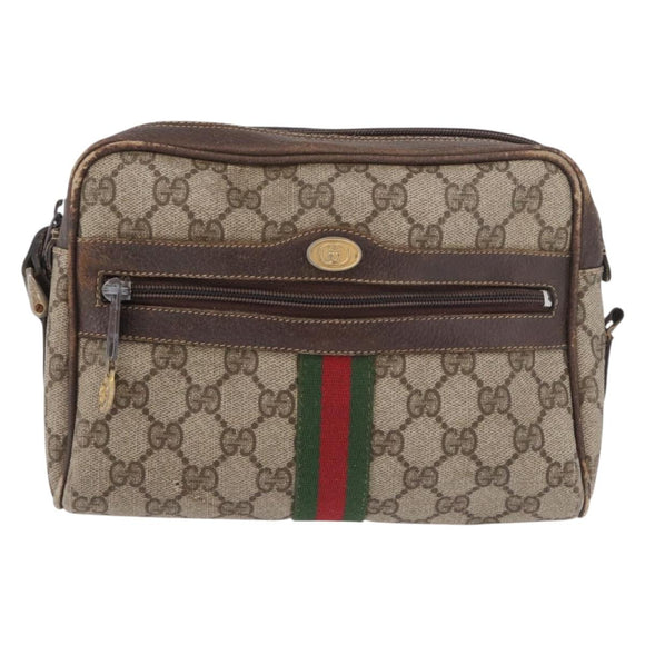 GUCCI GG Supreme Web Sherry Line Shoulder Bag PVC Beige Red 010 378 Auth 189338