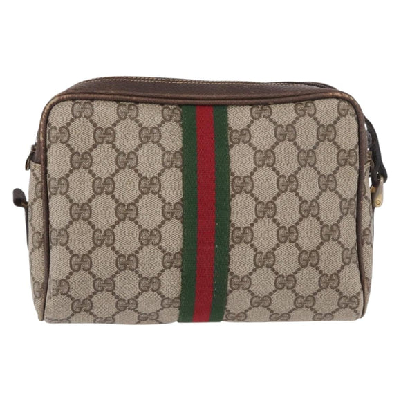 GUCCI GG Supreme Web Sherry Line Shoulder Bag PVC Beige Red 010 378 Auth 189338