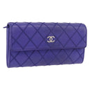 CHANEL Matelasse Long Wallet Caviar Skin Black Silver CC Auth 189341A-1