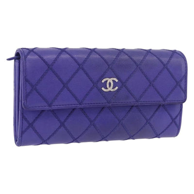 CHANEL Matelasse Long Wallet Caviar Skin Black Silver CC Auth 189341A