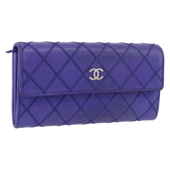 CHANEL Matelasse Long Wallet Caviar Skin Black Silver CC Auth 189341A