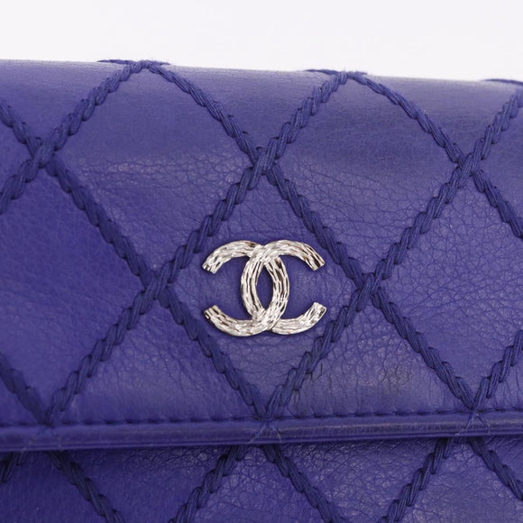 CHANEL Matelasse Long Wallet Caviar Skin Black Silver CC Auth 189341A