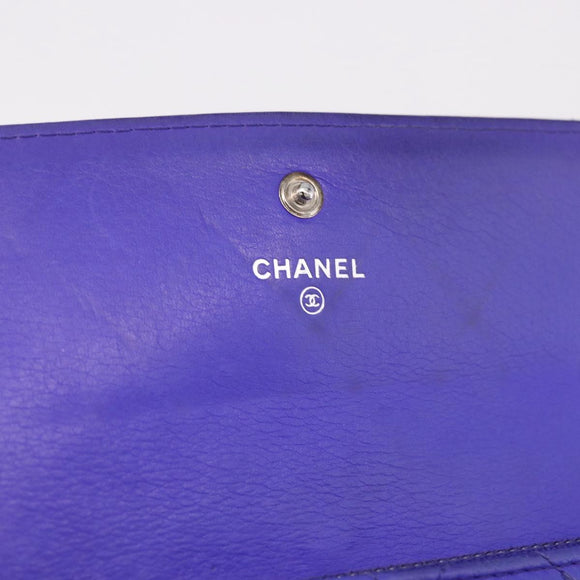CHANEL Matelasse Long Wallet Caviar Skin Black Silver CC Auth 189341A