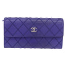 CHANEL Matelasse Long Wallet Caviar Skin Black Silver CC Auth 189341A-2