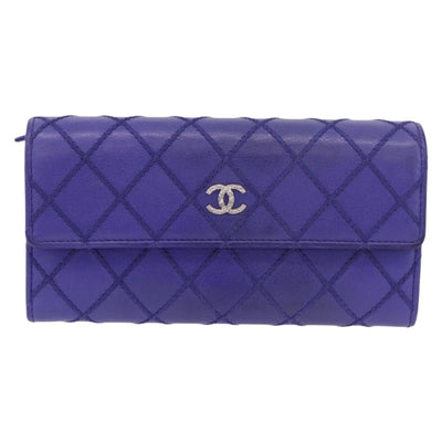 CHANEL Matelasse Long Wallet Caviar Skin Black Silver CC Auth 189341A - 0