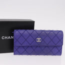 CHANEL Matelasse Long Wallet Caviar Skin Black Silver CC Auth 189341A-24
