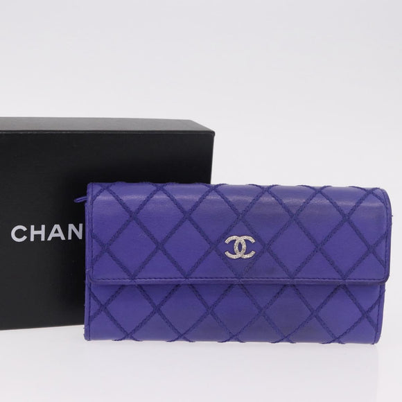 CHANEL Matelasse Long Wallet Caviar Skin Black Silver CC Auth 189341A