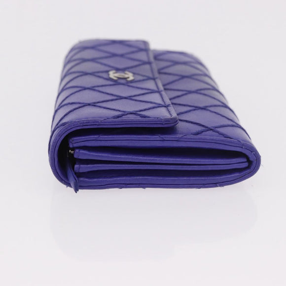 CHANEL Matelasse Long Wallet Caviar Skin Black Silver CC Auth 189341A