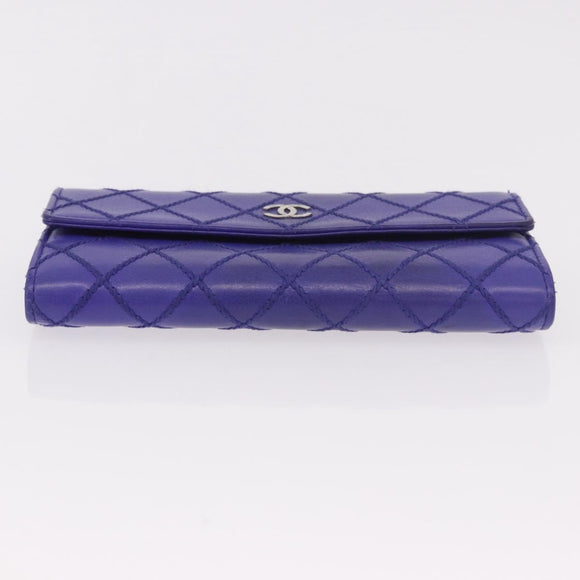 CHANEL Matelasse Long Wallet Caviar Skin Black Silver CC Auth 189341A