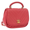 CHANEL Chevron V Stitch Top Handle Bag Lamb Skin 2way Pink CC Auth 189342SAM-1