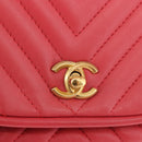 CHANEL Chevron V Stitch Top Handle Bag Lamb Skin 2way Pink CC Auth 189342SAM-17