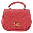 CHANEL Chevron V Stitch Top Handle Bag Lamb Skin 2way Pink CC Auth 189342SAM-2