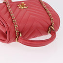 CHANEL Chevron V Stitch Top Handle Bag Lamb Skin 2way Pink CC Auth 189342SAM-6