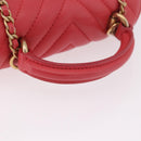 CHANEL Chevron V Stitch Top Handle Bag Lamb Skin 2way Pink CC Auth 189342SAM-7