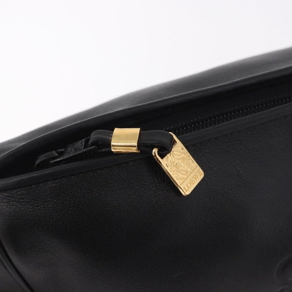 LOEWE Anagram Clutch Bag Leather Black Gold Auth 189343A