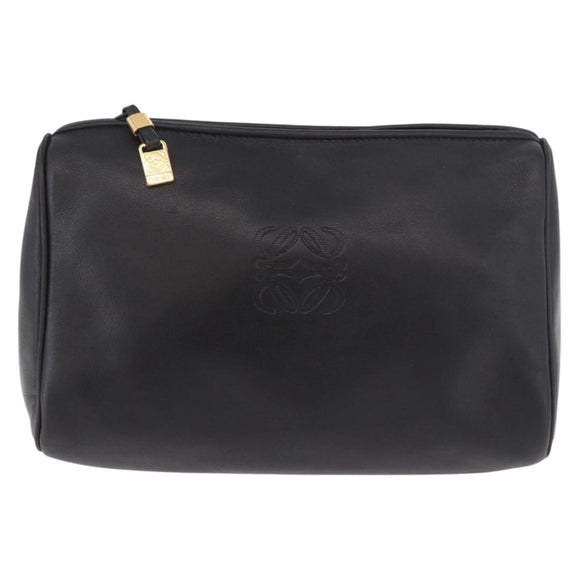 LOEWE Anagram Clutch Bag Leather Black Gold Auth 189343A