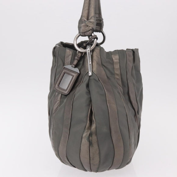 PRADA Shoulder Bag Nylon Green Silver Auth 189344A