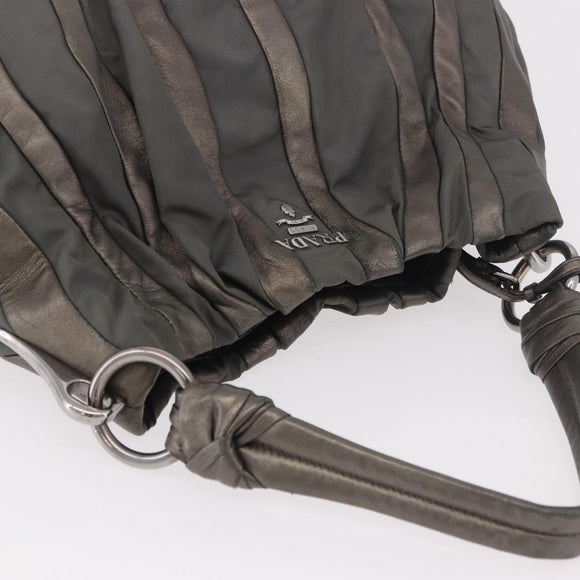PRADA Shoulder Bag Nylon Green Silver Auth 189344A