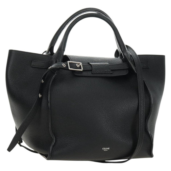 CELINE Big bag Small Hand Bag Leather Black Silver Auth 189349SAM