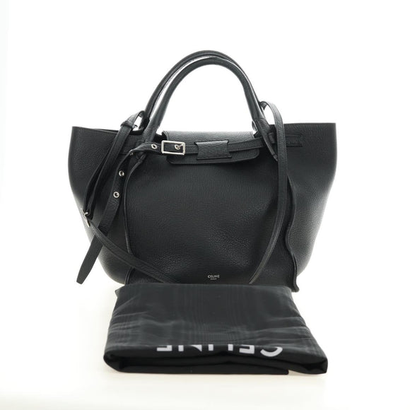 CELINE Big bag Small Hand Bag Leather Black Silver Auth 189349SAM