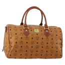 MCM Vicetos Boston Bag Leather Brown Gold Auth 189352-1