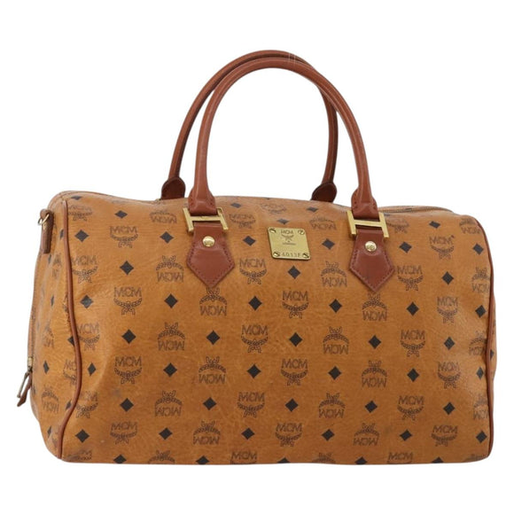 MCM Vicetos Boston Bag Leather Brown Gold Auth 189352