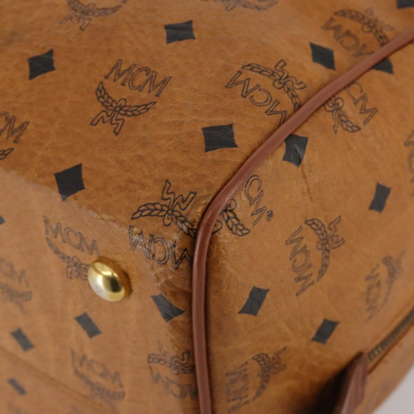 MCM Vicetos Boston Bag Leather Brown Gold Auth 189352
