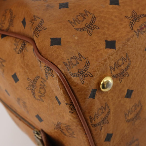 MCM Vicetos Boston Bag Leather Brown Gold Auth 189352