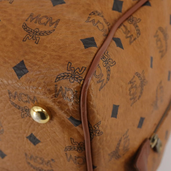 MCM Vicetos Boston Bag Leather Brown Gold Auth 189352