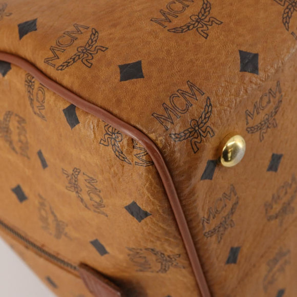 MCM Vicetos Boston Bag Leather Brown Gold Auth 189352