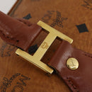 MCM Vicetos Boston Bag Leather Brown Gold Auth 189352-14