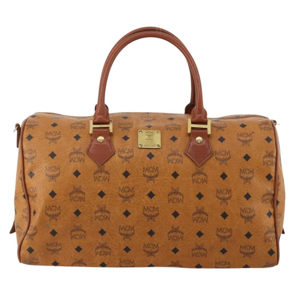 MCM Vicetos Boston Bag Leather Brown Gold Auth 189352