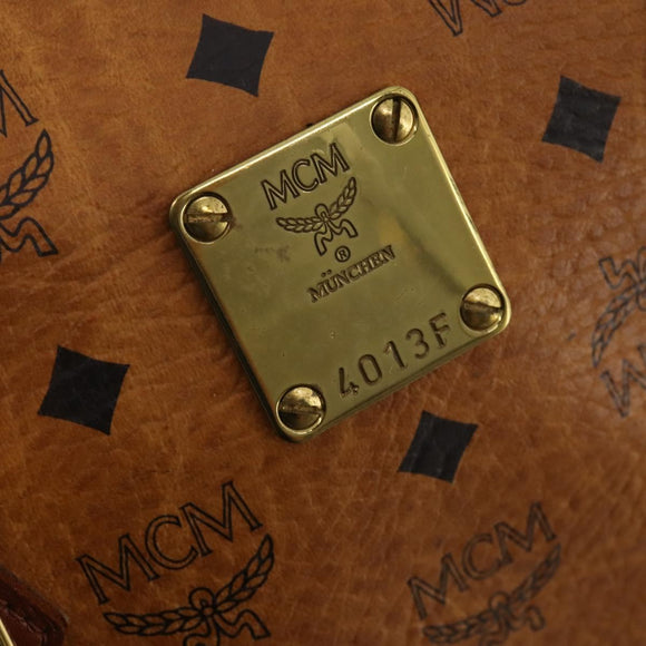 MCM Vicetos Boston Bag Leather Brown Gold Auth 189352