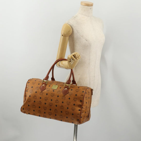 MCM Vicetos Boston Bag Leather Brown Gold Auth 189352