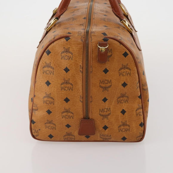 MCM Vicetos Boston Bag Leather Brown Gold Auth 189352