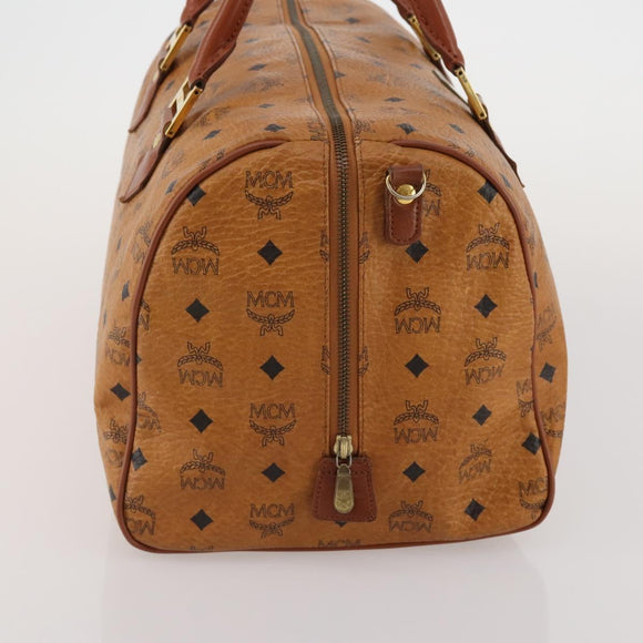 MCM Vicetos Boston Bag Leather Brown Gold Auth 189352